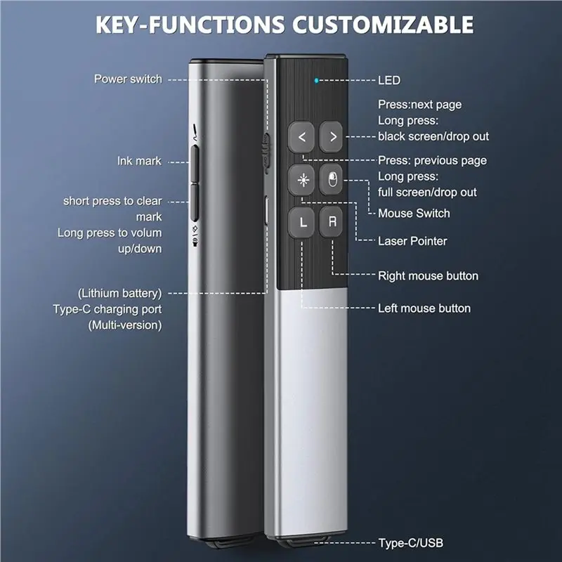 DT23 Wireless Presentation Clicker with Air Mouse Rechargeable Remote for PowerPoint PPT Presenter