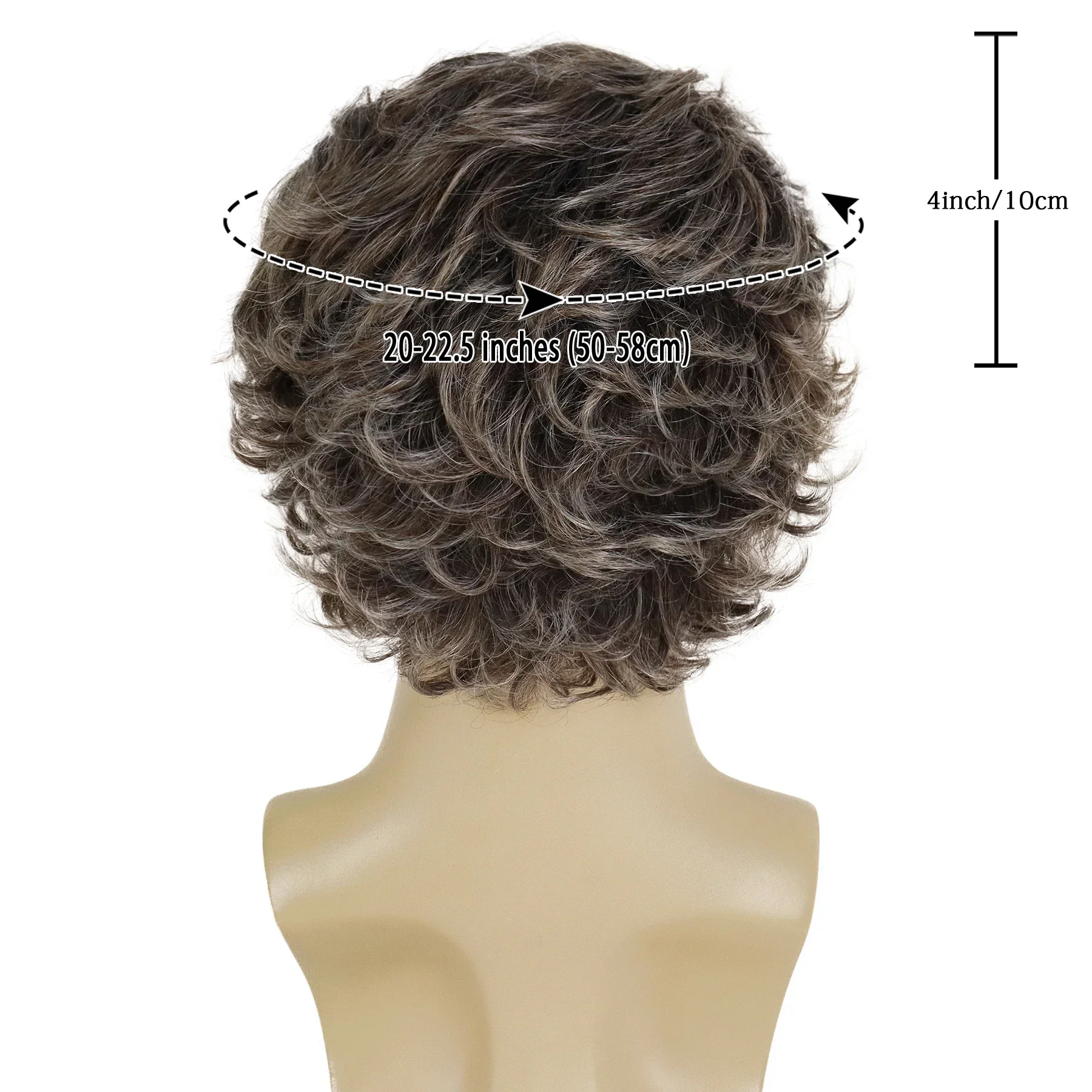 GNIMEGIL Synthetic Hair Natural Short Haircut Perm Curly Wigs for Men Brown Mix White Wig with Bangs Gift for Father Old Man Wig