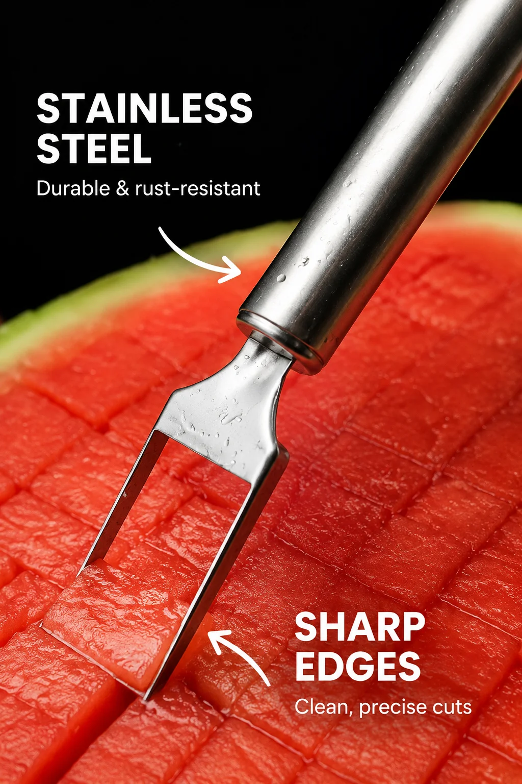 Stainless Steel Watermelon Cutter Fork 2-in-1 Dual Head Fruit Slicer Portable Multi-purpose Kitchen Gadget for Melon