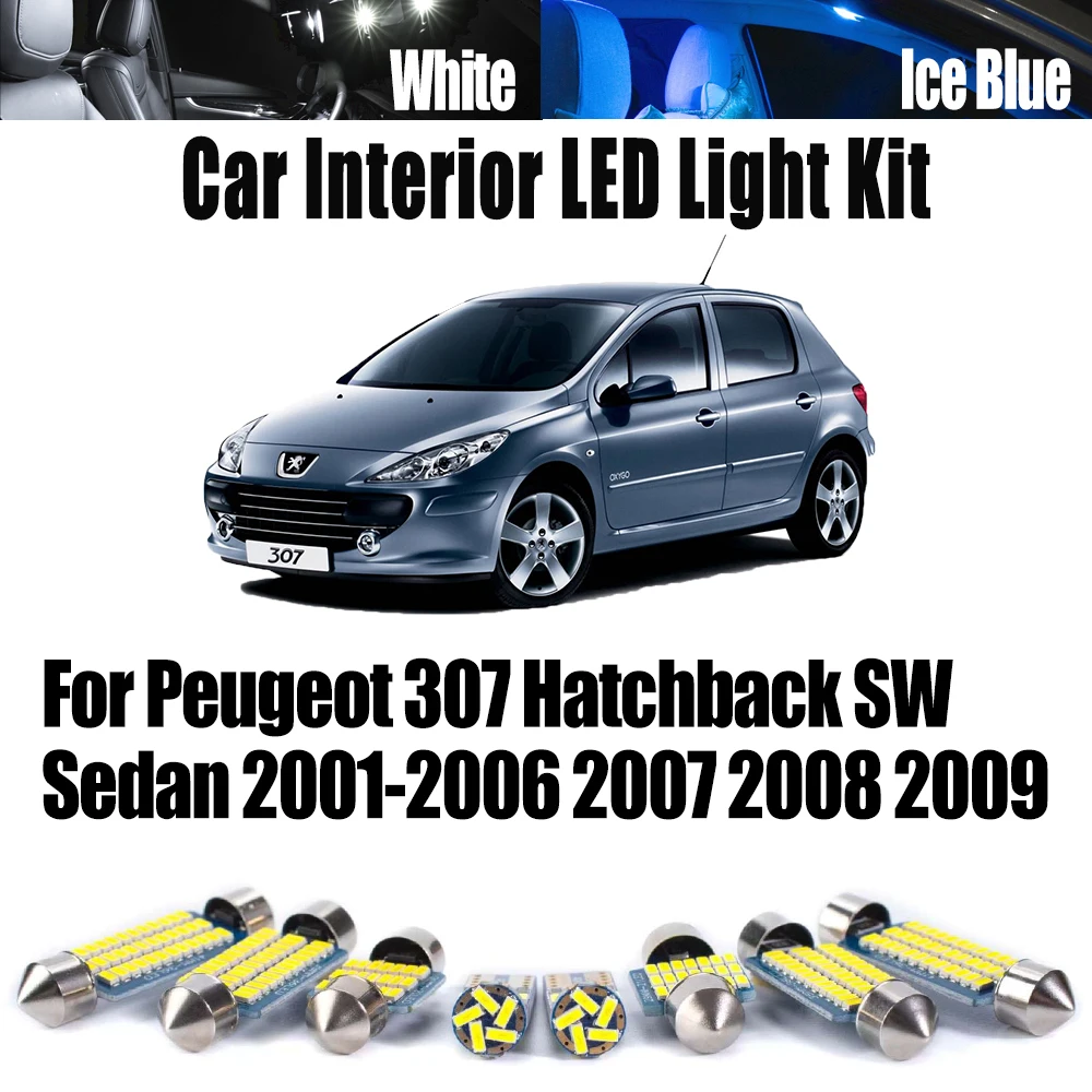 

16Pcs Canbus For Peugeot 307 Hatchback SW Sedan 2001-2005 2006 2007 2008 2009 Vanity Mirror Lamp LED Interior Map Dome Light Kit
