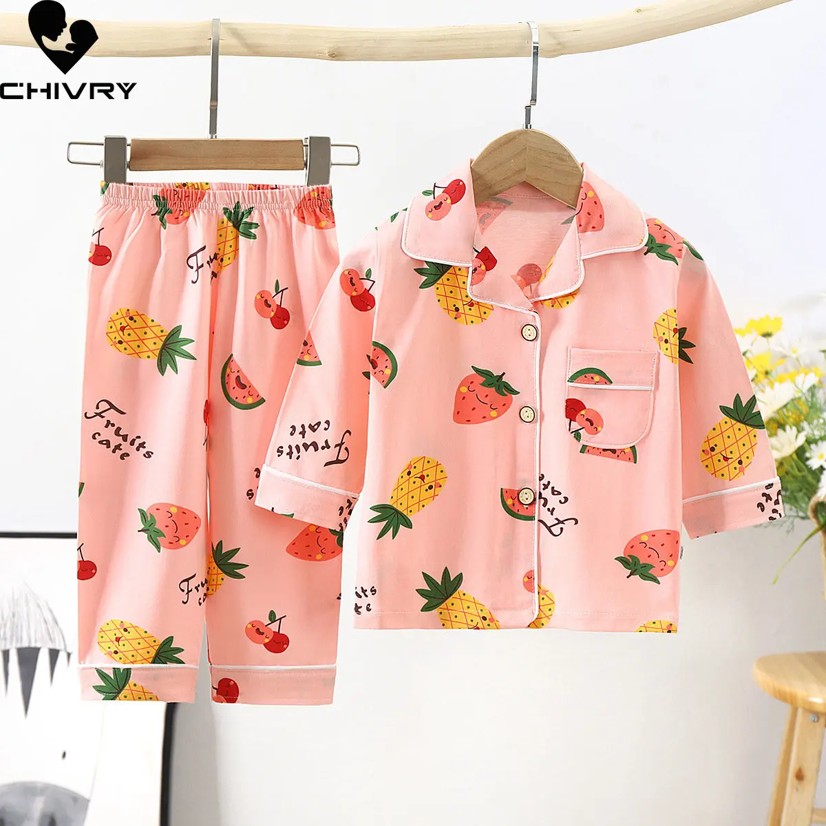 Nieuwe 2023 Kinderen Jongens Meisjes Pyjama Cartoon Lange Mouwen Revers Shirt Met Broek Baby Lente Zomer Casual Homewear Kleding Sets