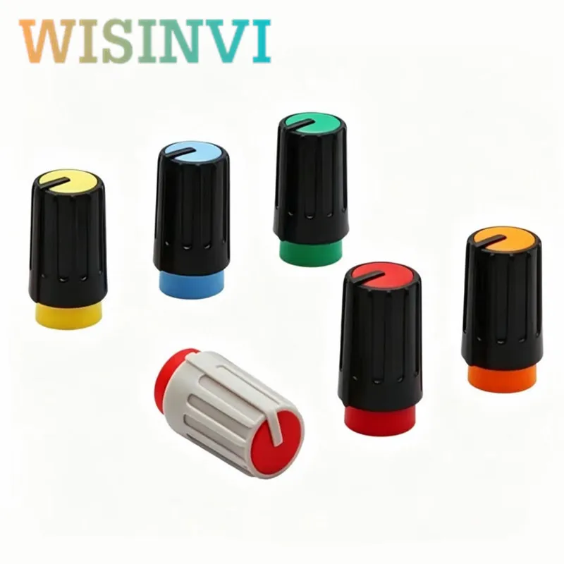 10pcs 9.5×17.2mm Plastic Potentiometer Knob 6mm Spline Flower Shaft Mixer Volume Control Knob Cap for Audio Mixer Encoder Rotary
