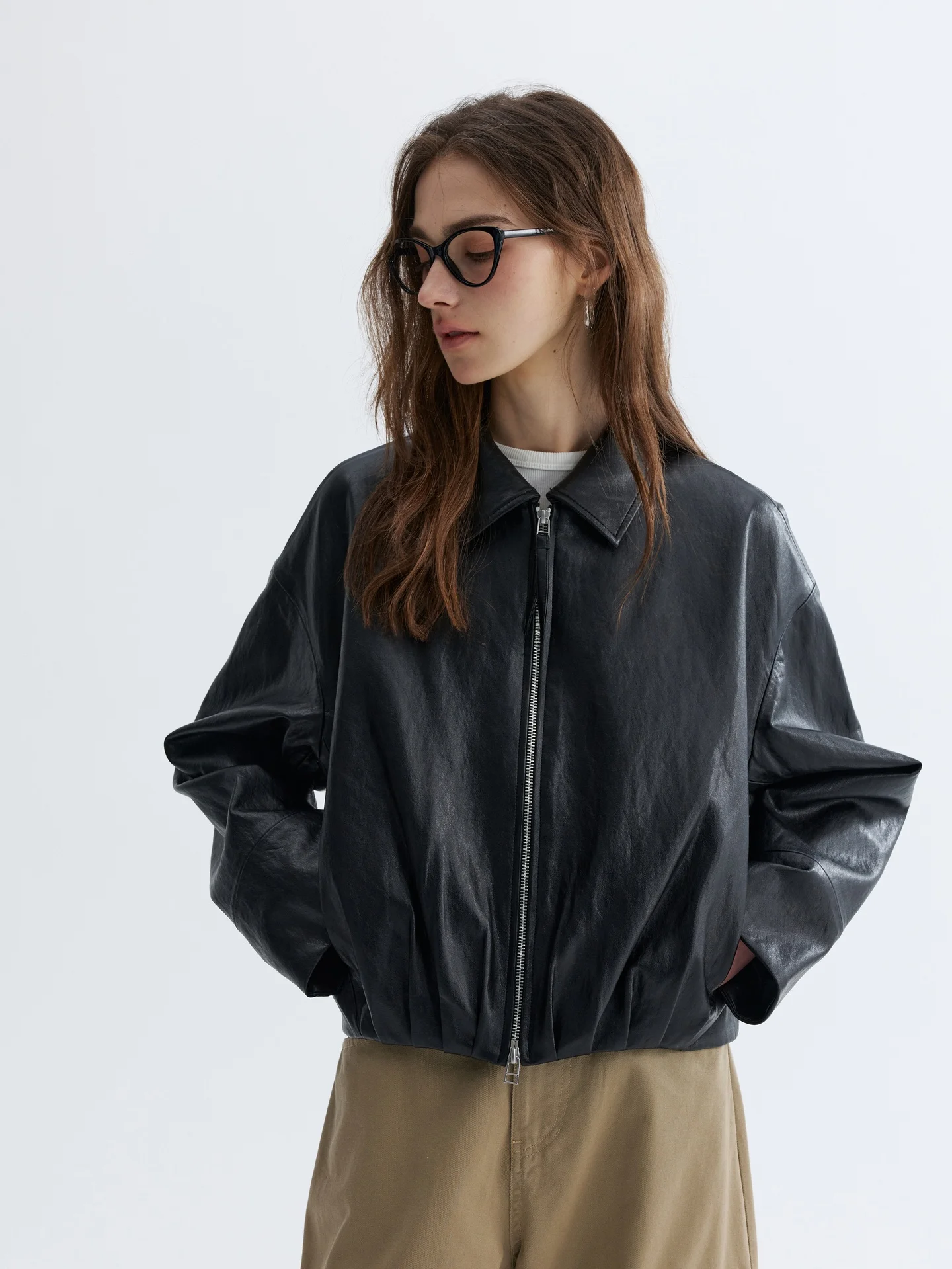 VAJE Black Metal Wire Motorcycle PU Leather Jacket Women's Short Style Spring Autumn Fashion High-End Feel Small Size