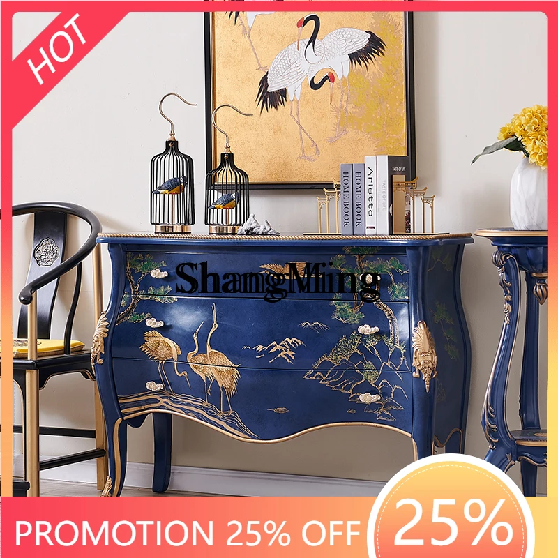 

SM new high-end retro villa entry solid wood luxury entrance cabinet new Chinese decorative cabinet