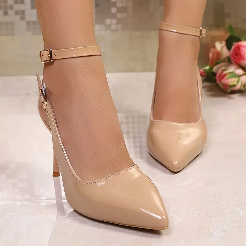 

2026 Summer New Women's High Heels Luxurious Metal Buckle, Designer Fashion Slingback Sandals Sexy Pointed Toe Shopping Shoes