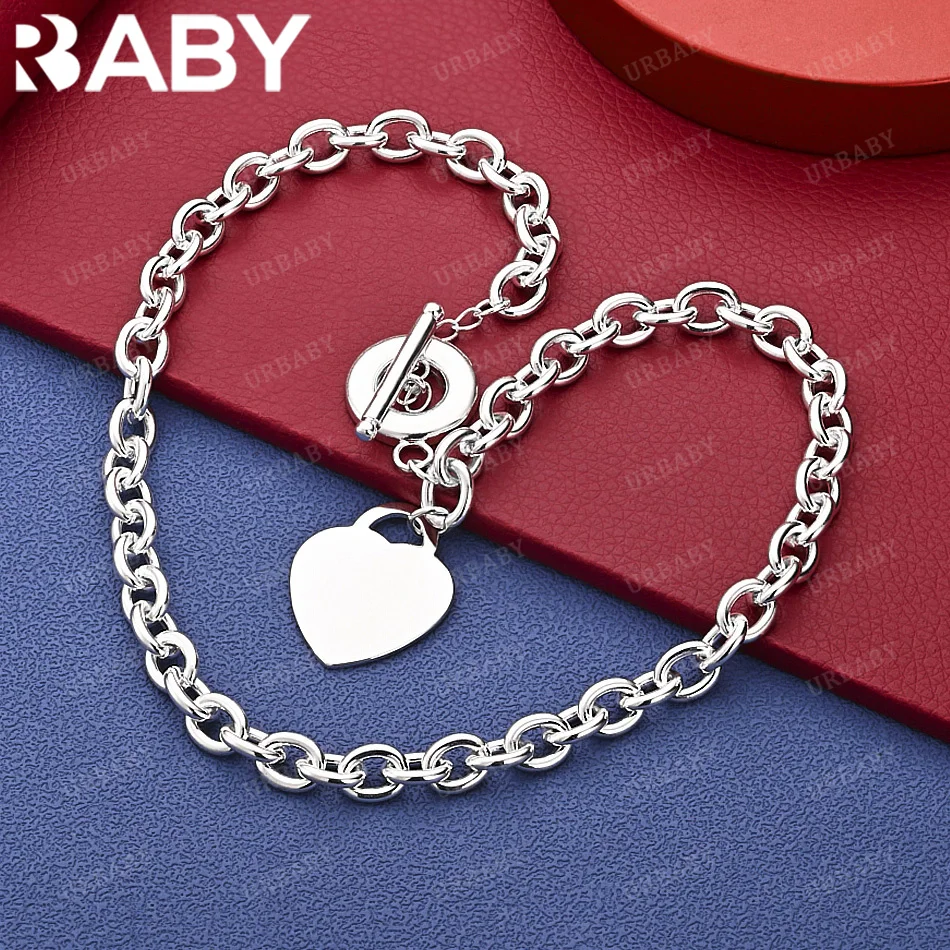 

URBABY 47cm 925 Sterling Silver Heart Chain Necklace Anniversary Gift Popular Wild Fashion Romantic Jewelry