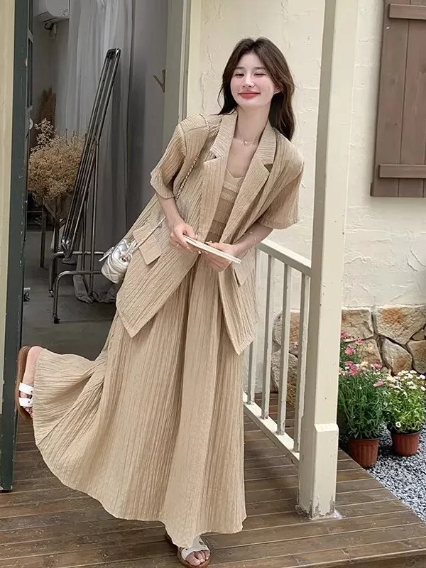 

plus Size ort Sve Suit Dr Set Summer Lazy Loose Sle Lightweight Maturi Long Skirt Two Piece Set Korean Sle Commute