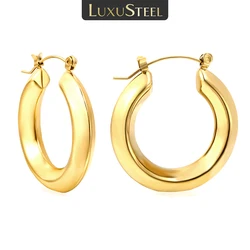 LUXUSTEEL 2pc Trendy Round Stainless Steel Hoop Earring Geometric Female Earrings Drop Ear rings For Women Jewelry Gifts