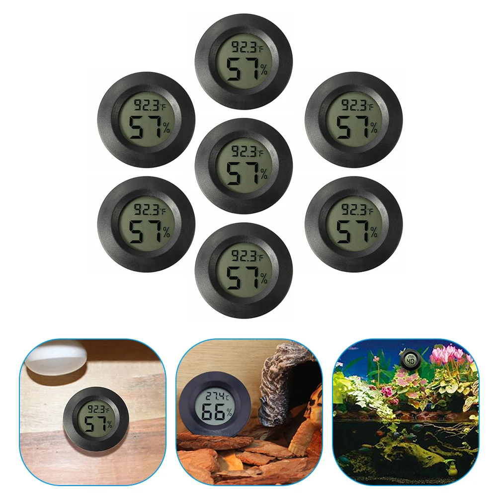 7 Pcs Round -Hygrometer Humidors Humidity Thermometer for Reptile Tank Small Digital Indoor Accessories