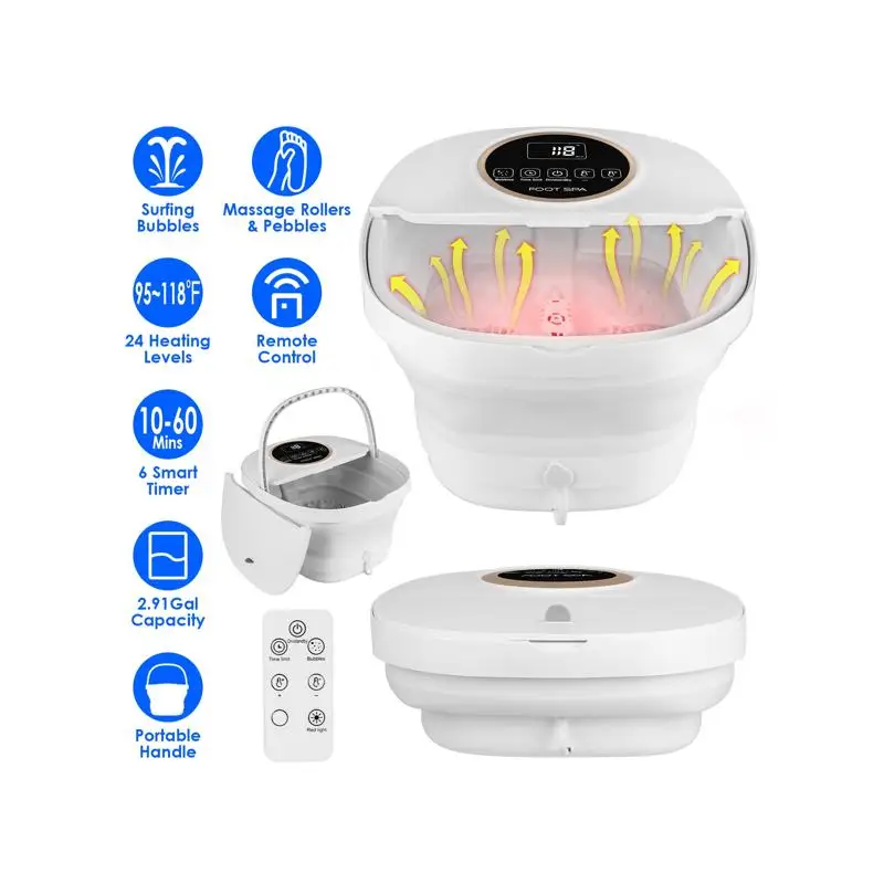 جهاز تدليك كهربائي للقدمين قابل للطي مع جهاز تحكم عن بعد، 24 مستويًا للحرارة، 6 إعدادات للمؤقت، 6 بكرات تدليك و48 حصاة مقلدة #2