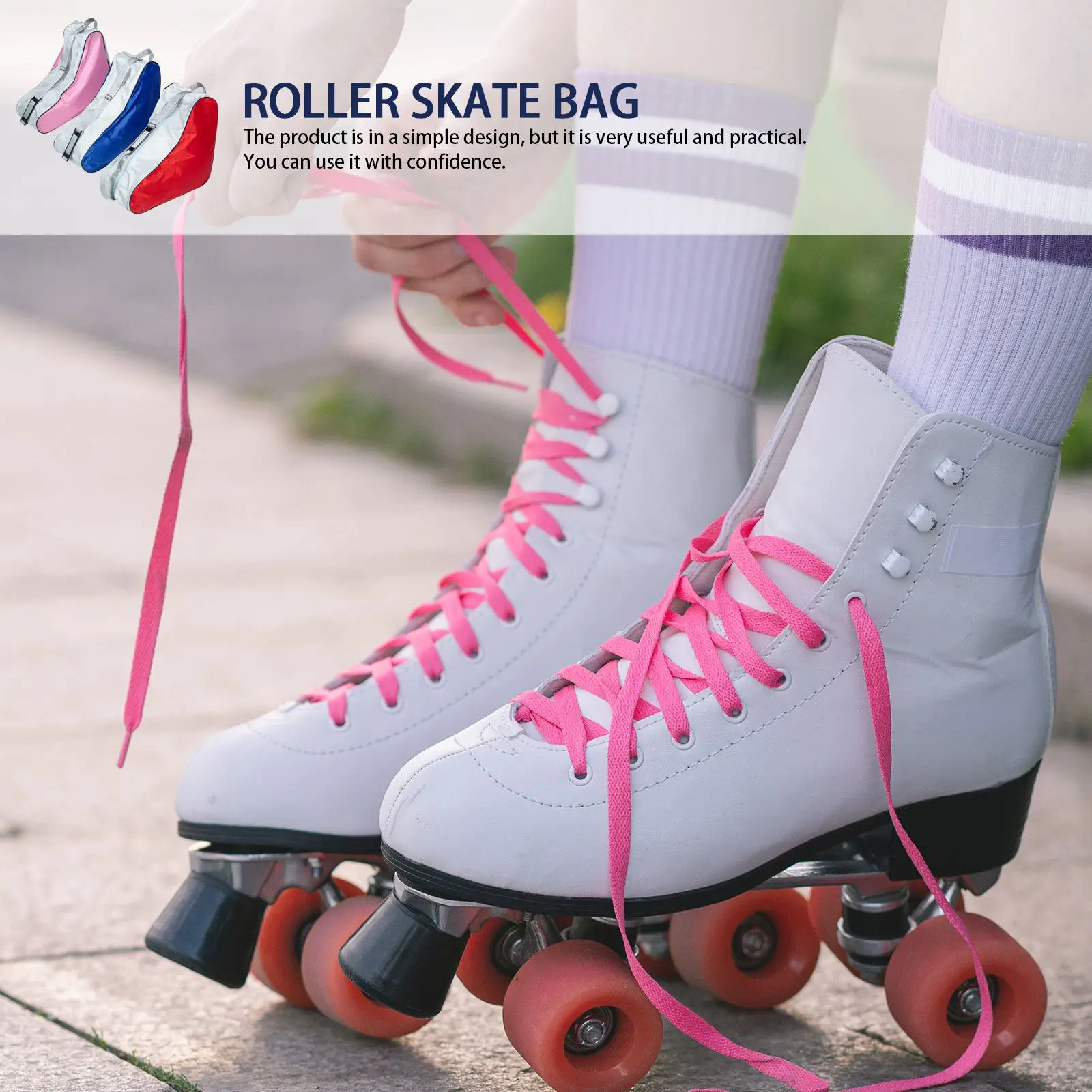 

3Pcs Roller Skate Bag Portable Zipper Storage Pouch Bright Color Wear-Resistant Skates Shoe Holder Organizer Handbag for Outdoor