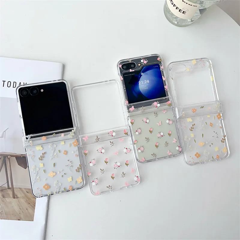 

Transparent Full Screen Flower for Samsung Galaxy Z Flip 7 6 5 4 Protective Back Cover for ZFlip5 ZFlip6 ZFlip7 Case Shell