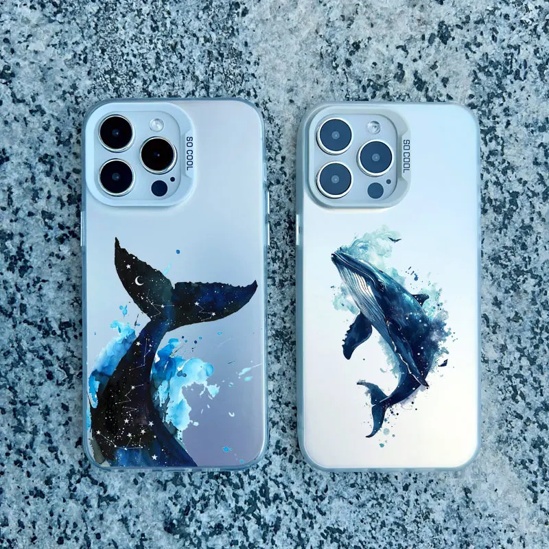 Starry Orca Whale Shark Fish Tail Phone Case For iPhone 13 12 Mini 11 Pro Max 15 14 Plus Pro Max Shockproof Laser Back Covers