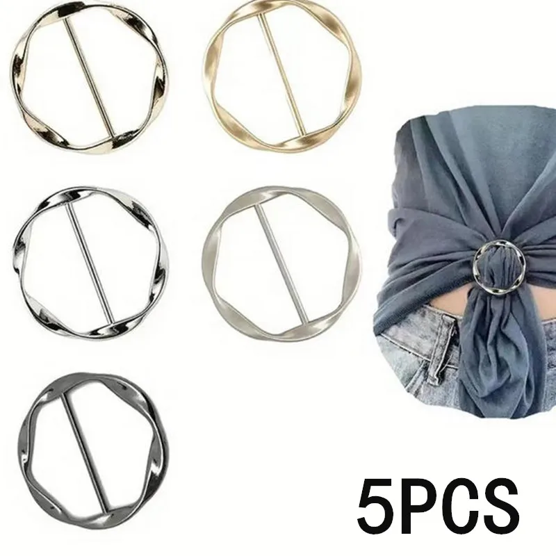 

5 шт., модная металлическая круглая круглая пряжка, шаль, футболка, зажим для галстука, брошь, пряжка на талию, универсальное кольцо для одежды, держатель