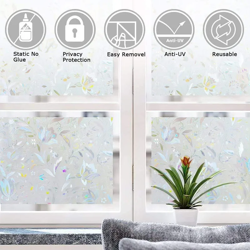 Window Privacy Film 3D Tulip Pattern - Static Cling No Glue Anti UV Decorative Window Vinyl, Window Sticker for Home Office