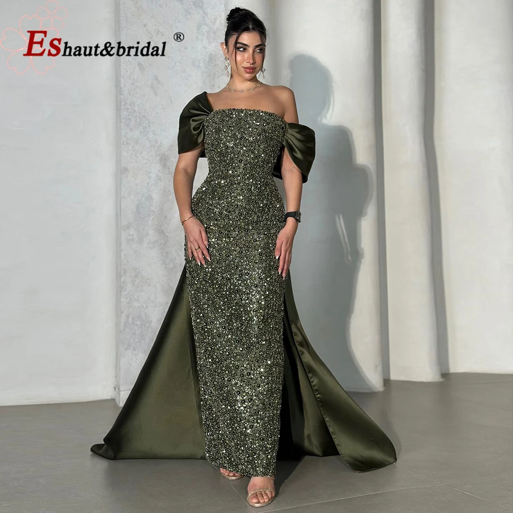 Vestido de noche elegante con cuentas árabes de Dubái para mujer, vestido Formal de sirena de lujo con hombros descubiertos para fiesta de graduación y boda, personalizado, 2024