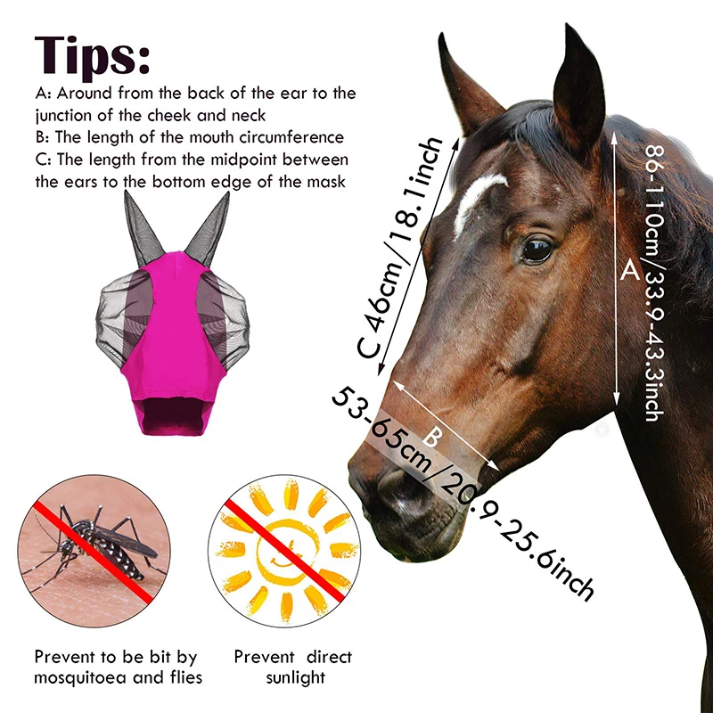 Multicolor Horse Masks Anti-Flyworms Breathable Stretchy Knitted Mesh Anti Mosquito Protect Mask Riding Equestrian