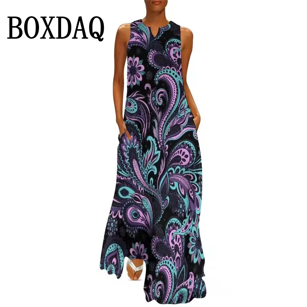 

Flowers 3D Print Maxi Dress Women's Sundress Loose V-Neck Vest Beach Dress Casual Street Boho Sleeveless Dresses Summer Clothing