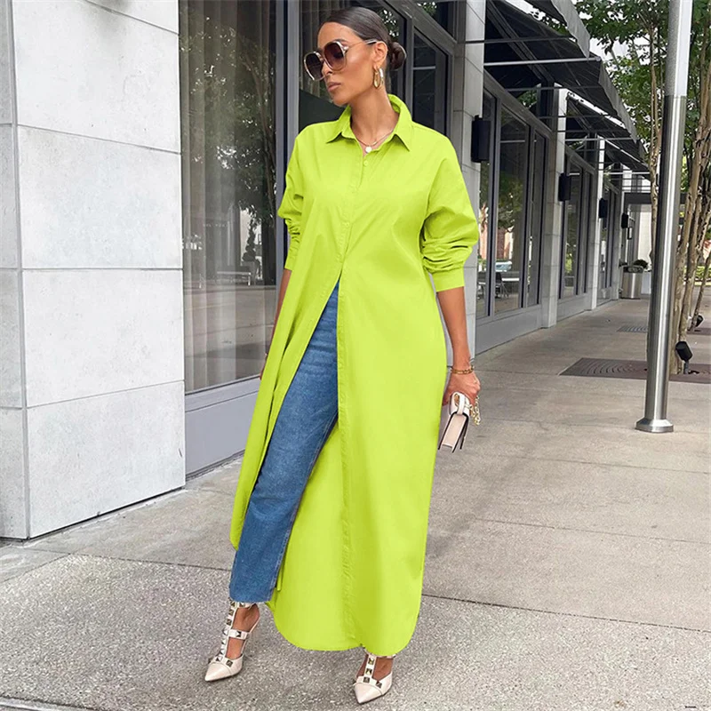 Spring Summer Long Sleeve Shirt Dress Women Turn-down Collar Button Up  Straight Maxi Dress Loose Casual Long Dresses Vestidos - AliExpress  200000345