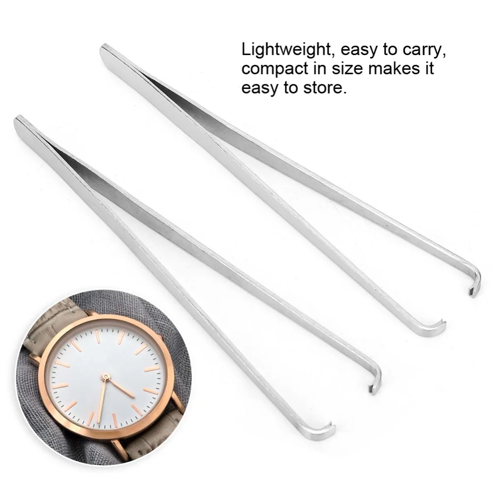 2Pcs Stainless Steel Watch Hands Removal Tweezer Silver Length 12cm Watch Repairing Tool Watchmaker Tweezer For Watchmakers