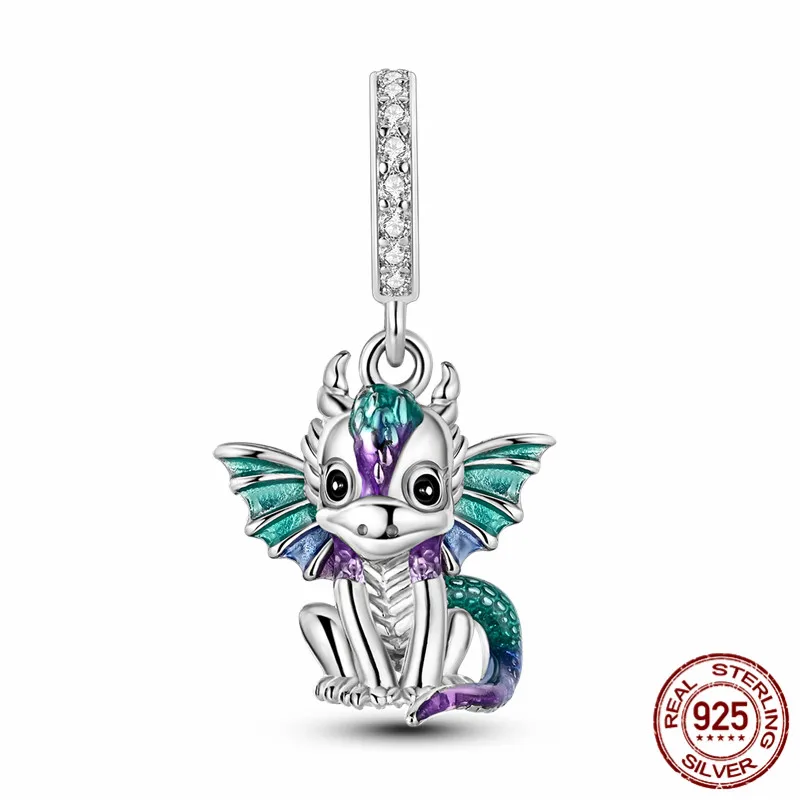 

925 Sterling Silver Cute Dragon Charm Bead, perfect for original handmade bracelets and DIY jewelry for women.