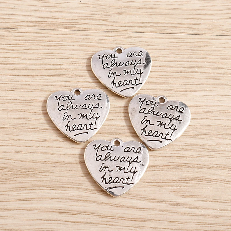 Tusember 10 قطعة قلوب معدنية سحر أنت دائما في قلبي قلادة القلائد اليدوية القرط المفاتيح الحرفية DIY العرض #6