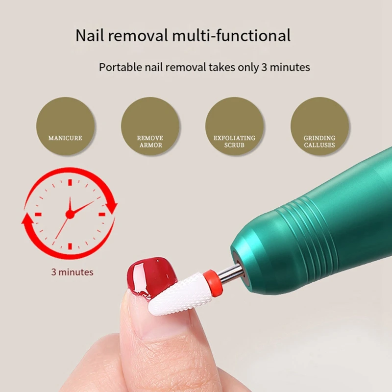 Perceuse à ongles électrique sans fil professionnelle, 26000 tr/min, aste, portable, USB, manucure, fraisage, salon de manucure