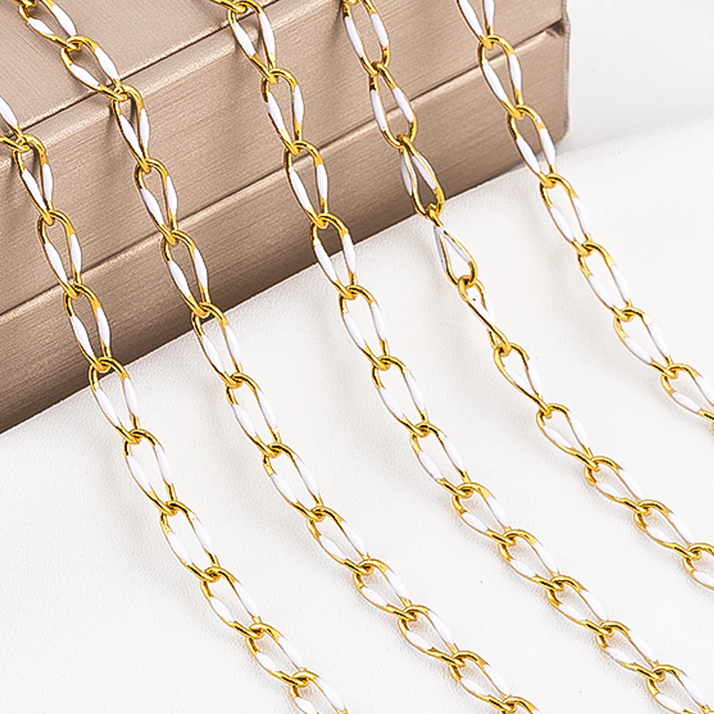 

1Meter White Enamel Twisted Chain Stainless Steel Cable Rolo Link Body Chain Belt Jewelry Making DIY Necklace Bracelet Crafts