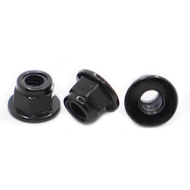 M3 M4 M5 M6 M8 M10 Black Carbon Steel Hex Flange Nylon Insert  Nut Self-locking Nut
