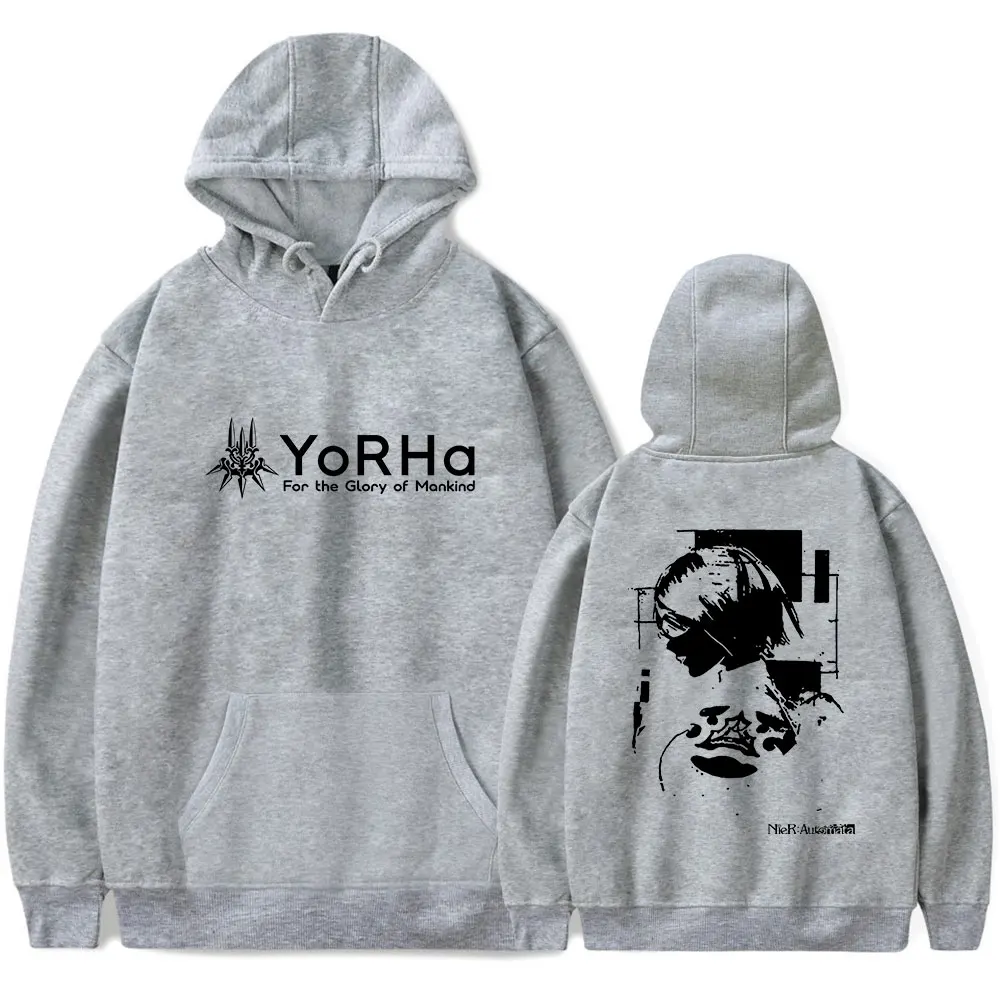 YK2 NieR Automata 2B YoRHa هوديس جديد خمر ميرش مقنعين النساء الرجال ملابس الشارع الشهير موضة بلوزات الملابس #3