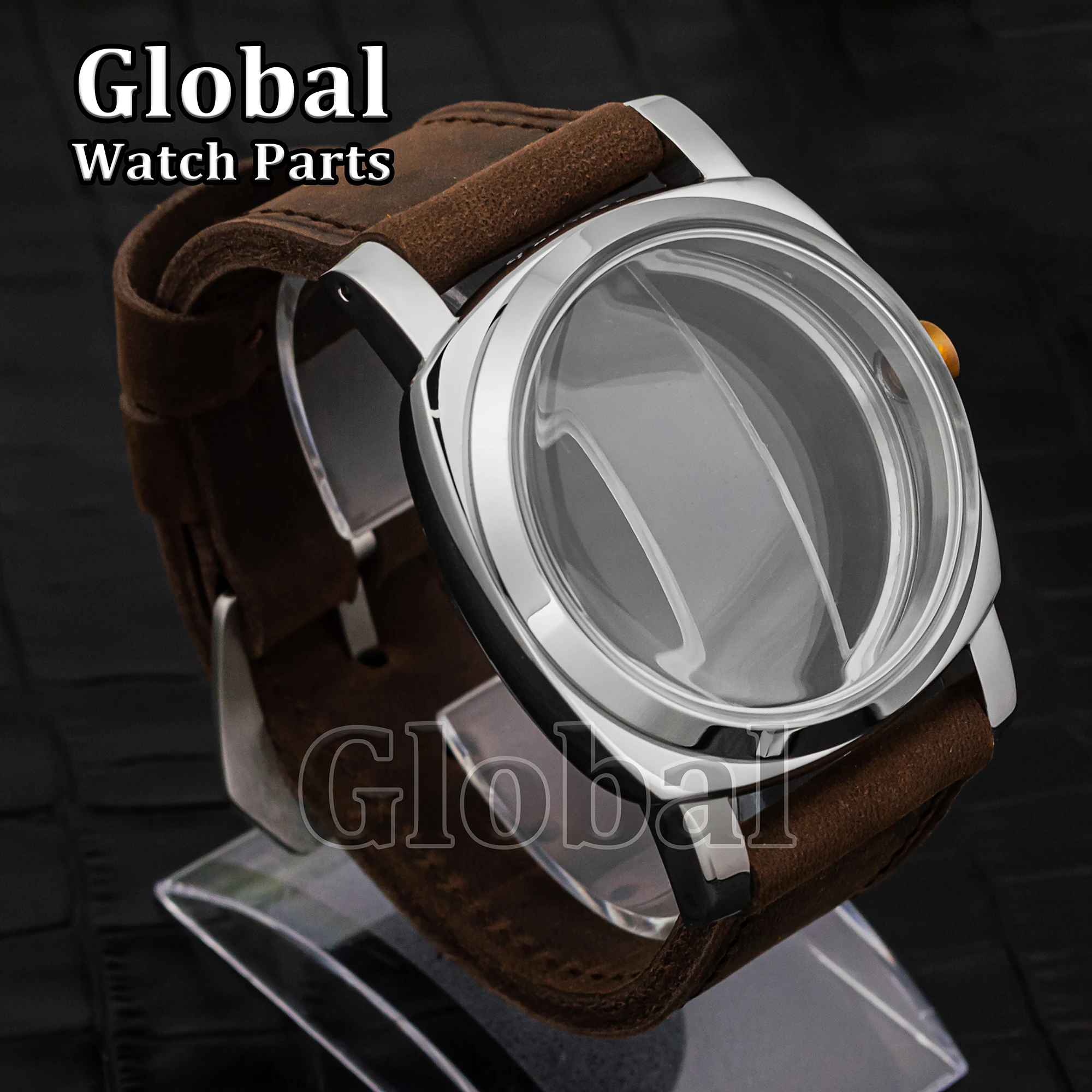 

47mm for PAM 6152 Case Stainless Steel Glass Bottom Genuine Leather Watch Band 10ATM Waterproof Fit ETA 6497/6498 Movementn