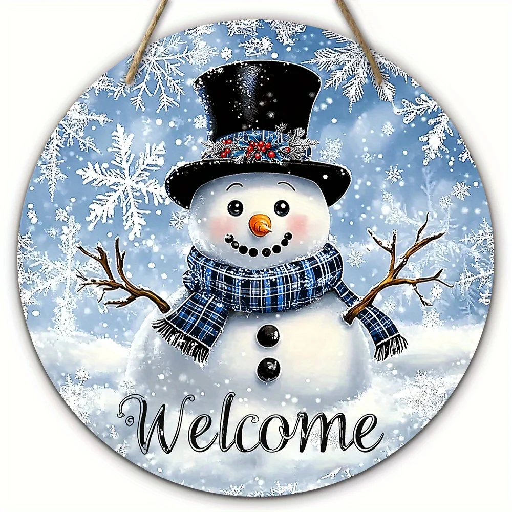 قطعة واحدة من لافتة ترحيب رجل الثلج الخشبية - ديكور جدار عطلة الشتاء لعيد الميلاد، لا حاجة للكهرباء، باب ندفة الثلج الاحتفالي المعلق لـ #3