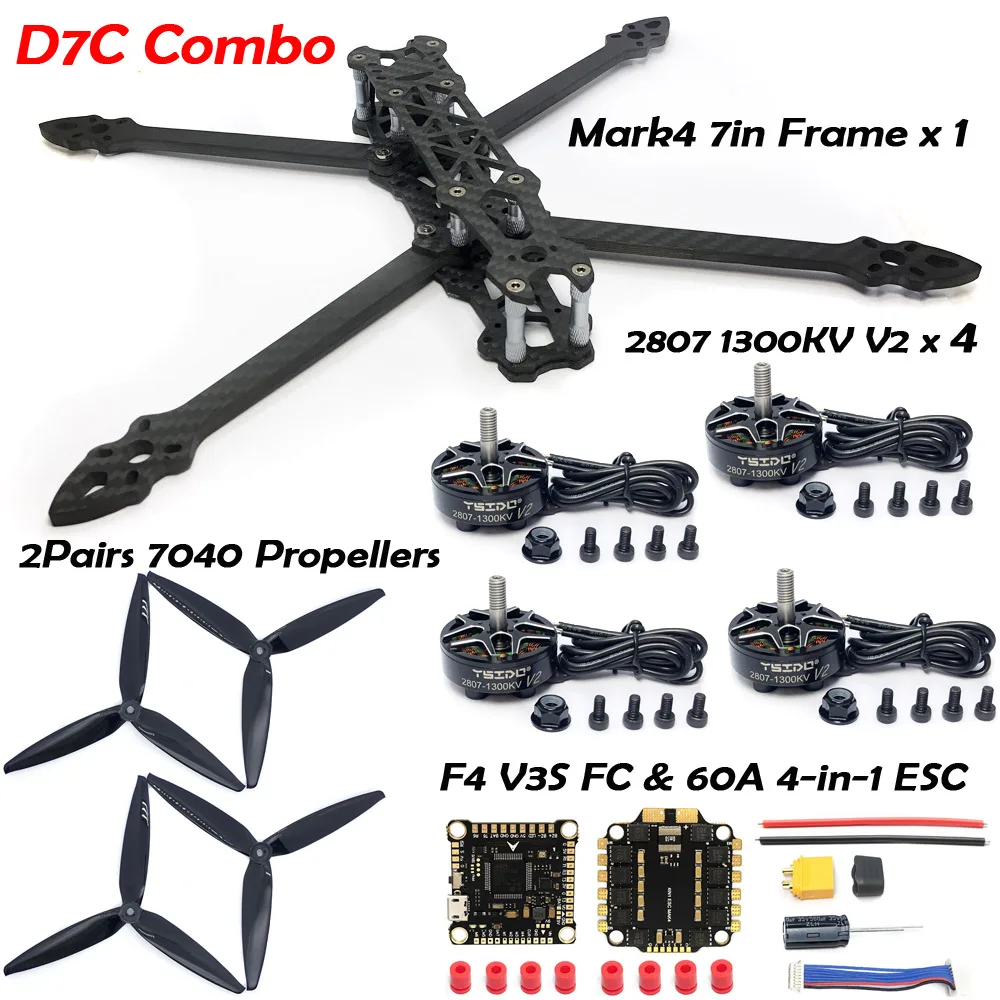 MARK4 7inch 295mm Wheelbase Carbon Fiber Frame 2807 1300KV Brushless Motor propeller 2.5W VTX Camera For FPV 7\