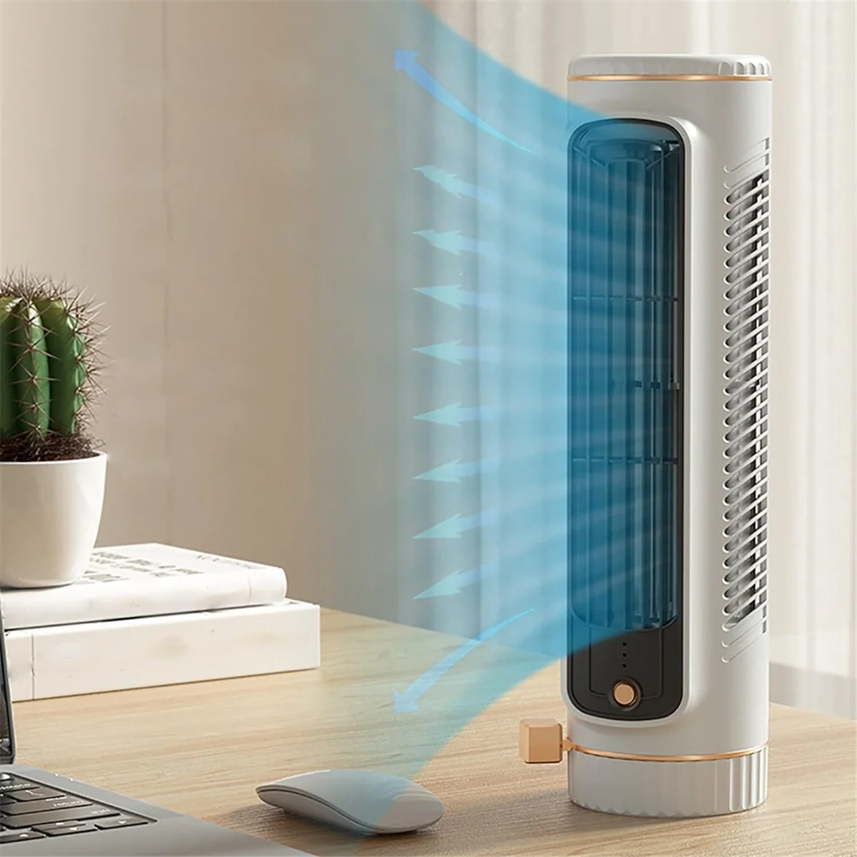 Bladeless Tower Fan Desktop Air Cooler, Portable Silent Office Fan, Indoor Office and Home Use White