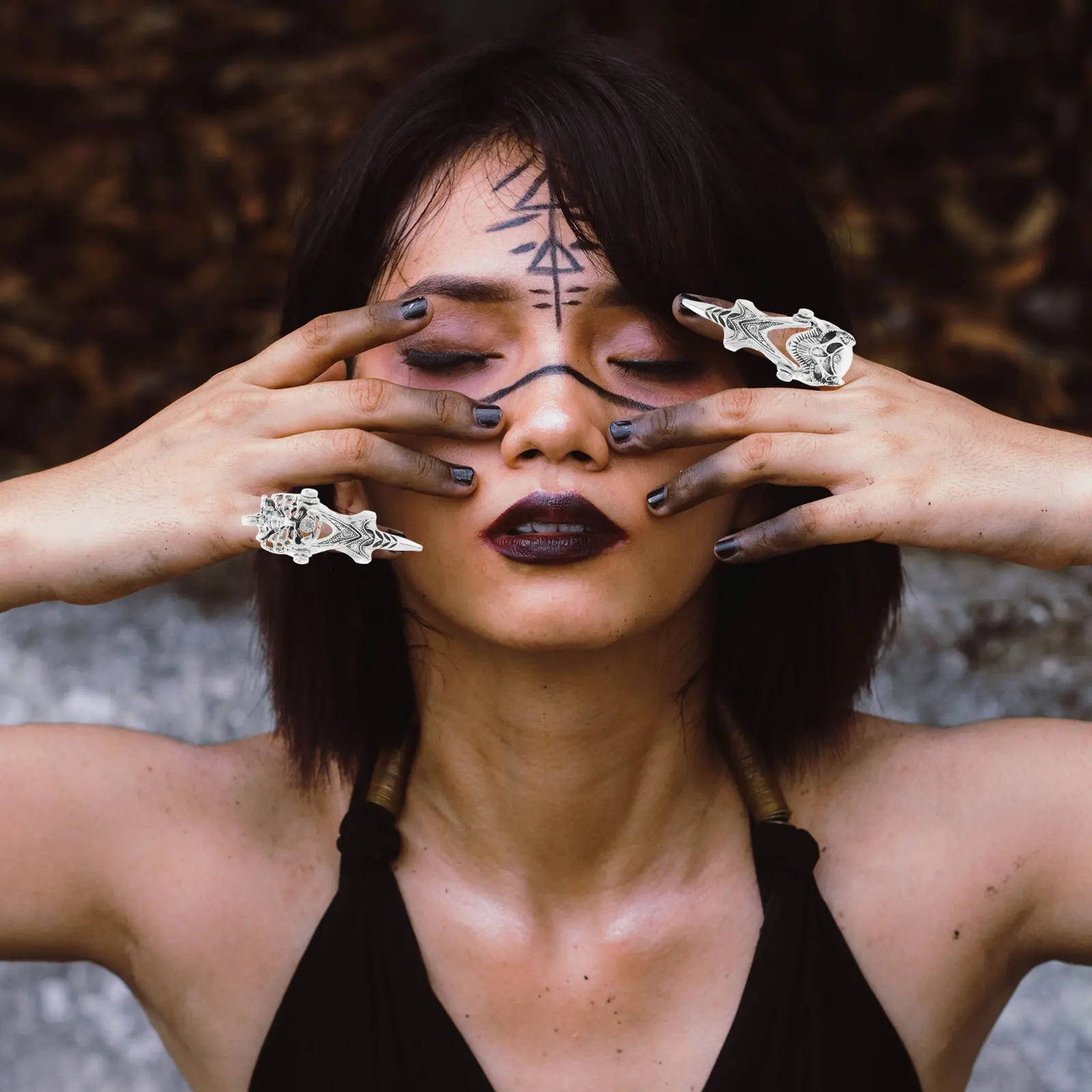 

5pcs Joint Rings Halloween Finger Decor Alloy Unique Bendable Skull Nail Ring Festive Costume Party Gift Ring For Women Men