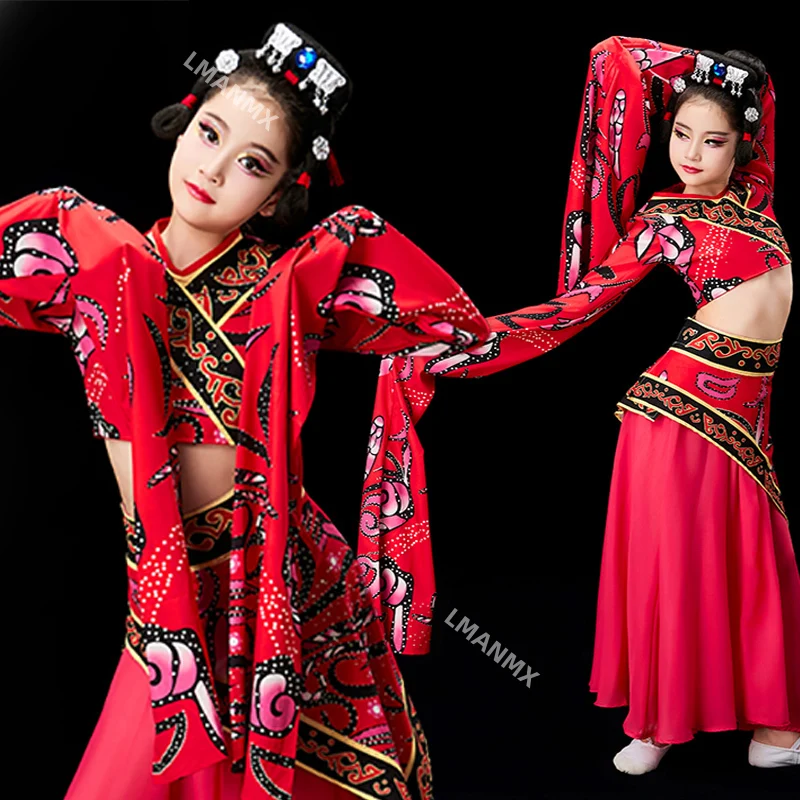 

Детские классические танцевальные костюмы, танцевальные костюмы с водяными рукавами для художественного экзамена для девочек Han Tang Chu You