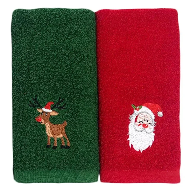 クリスマスハンドタオルセット、刺繍入りバスタオル、クラシックソリッドクリスマスツリー、スノーマン、santlaus、新年、45x32cm