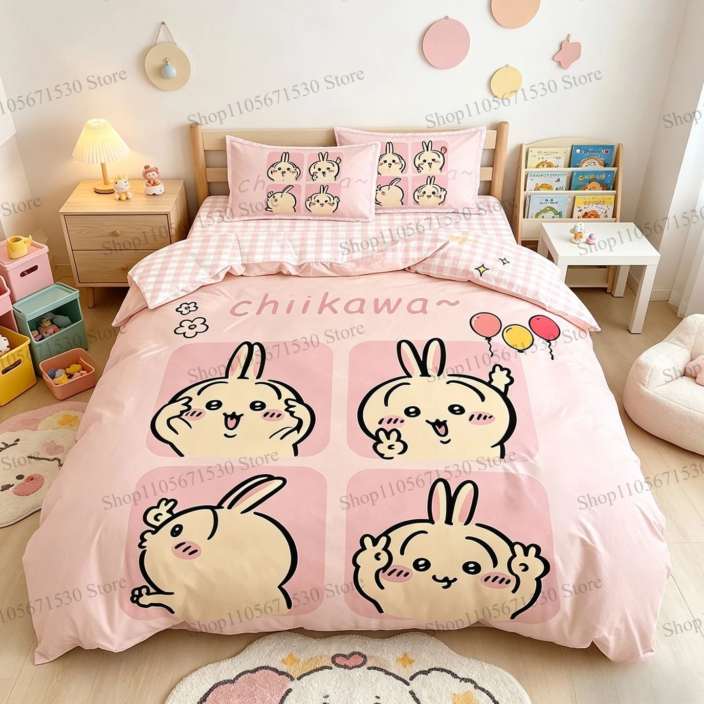 Kawaii Chiikawa Class A Cotton Bedding Set Cartoon Usagi Hachi Pure Cotton Bed Sheet Quilt Cover Comfortable for Student Dorm