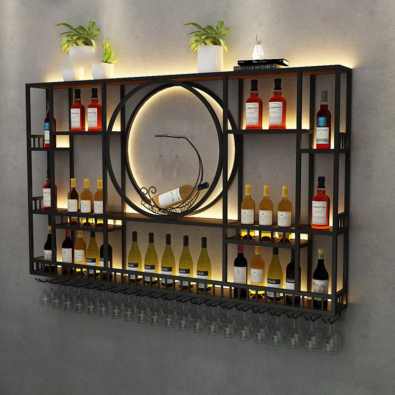 

Wall Mounted Glass Wine Rack Light Miniature Organizer Living Room Kitchen Single Spice Wine Rack Coffee Wijnkast Bar Furniture