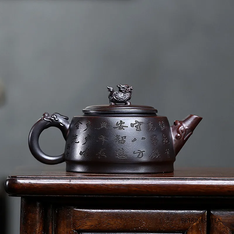 Yixing Handmade Purple Clay Teapot Hand-carved Dragon Pattern Tea Pot Beauty Tea Infuser Kettle Chinese Zisha Teaware 320ml