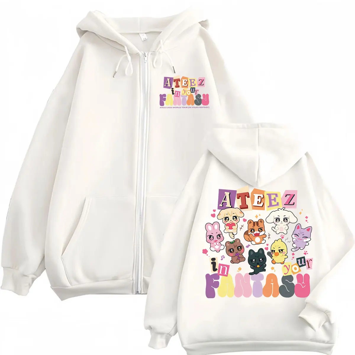 

Kpop ATEEZ Cartoon Graphic Zipper Hoodie in Your Fantasy World Tour 2025 Zip Up Sweatshirt Men Women Hip Hop Fashion Pullovers