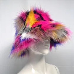 New Faux Fur Hat Women's Elegant Autumn and Winter Fur Fisherman Hat Korean Senior Warm Ladies Bucket Hat 's Plush Bucket Cap
