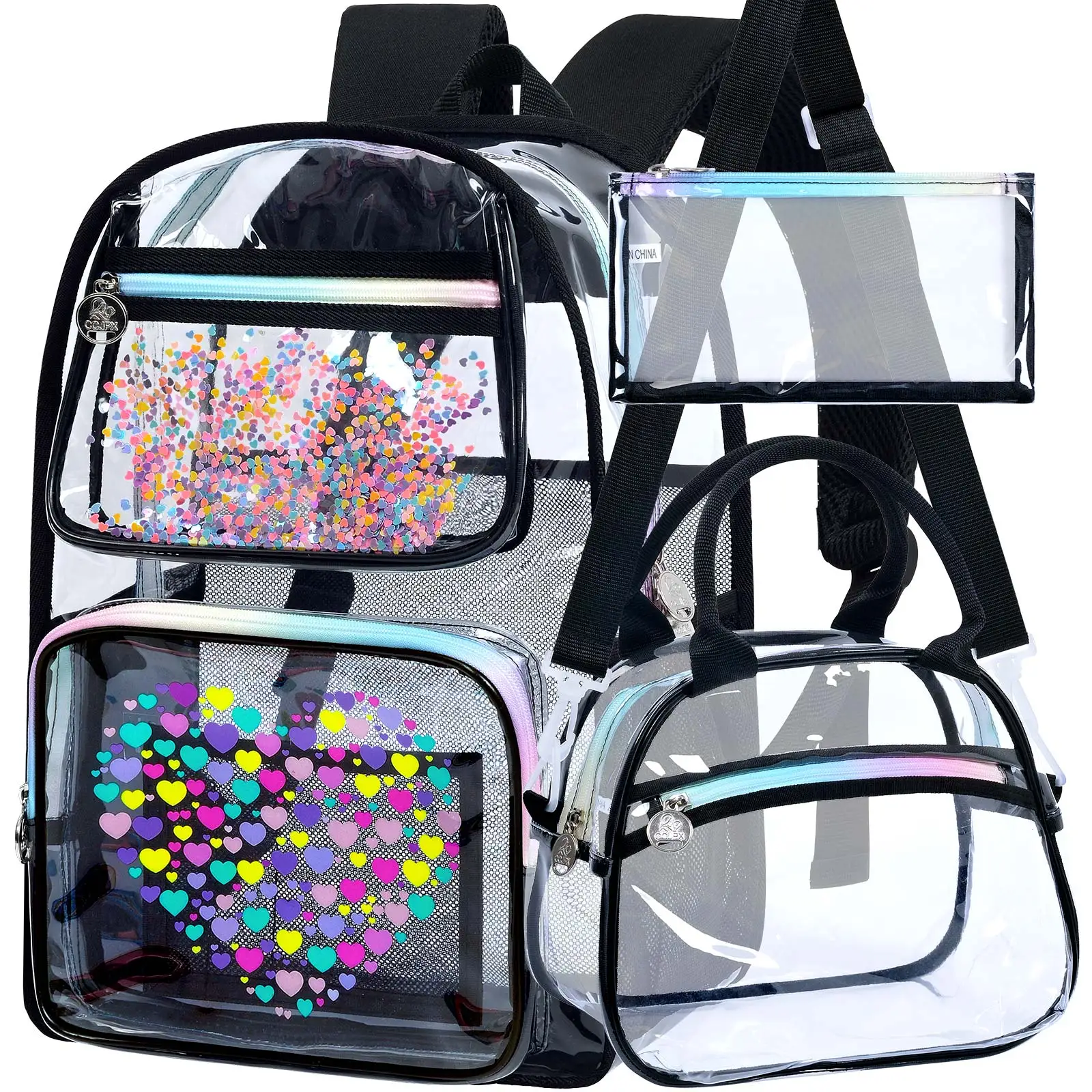 3pcs-kid's-backpack-for-girls-colorful-heart-print-clear-school-set-zipper-closure-cute-backpack-with-handbag-and-pen-pouch-fo
