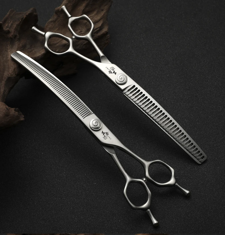 Fenice Hochwertige 7,0/7,5 Zoll professionelle Hundepflegeschere, gebogene Chunker-Effilierschere zum Schneiden von Hundegesicht und Körper – Detail 23