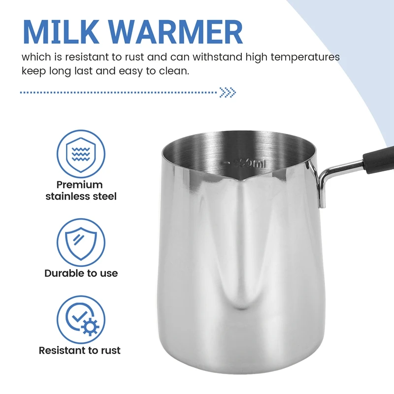 600ML Turkish Coffee Pot Stainless Steel Milk and Coffee Warmer Chocolate Butter Melting Pot with Heat Handle-A73M