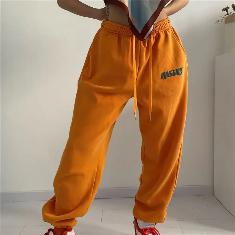 

HipHop Letter printing Pants Fashion Female Elastic Waistband Casual Sweatpants Popular Trousers Personalized Pants Streetwear