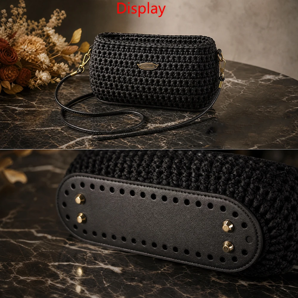 6Pcs/Set DIY Woven Bag Accessories Set, Pu Bag Strap with Metal Hook Buckle, Secure and Non-Slip for Crossbody Wear, Thickened Perforated Bag Bottom, Supports the Shape of the Bag and Prevents It from Collapsing Easily, DIY Handmade Woven Bags, Accessories for Modifying and Replacing Old Bags