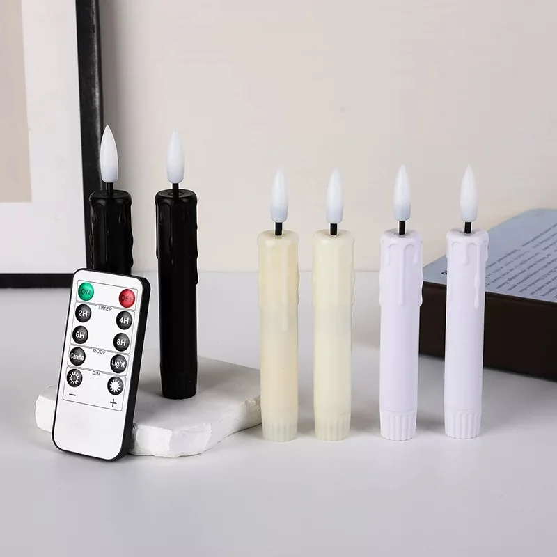 LED Taper Candle Light simulated Dripping wax 3D Wick Stick Candles Remote w/Timer Warm White Light Battery Operated H13.5CM