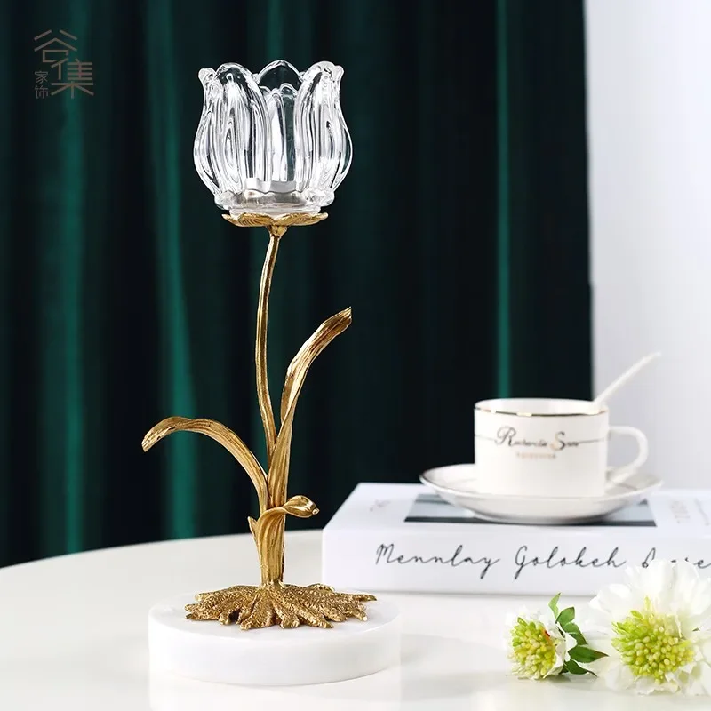 1pc Glass candle holder ornament Marble base Home dining table decorations Valentine's Day decorative props home decoration