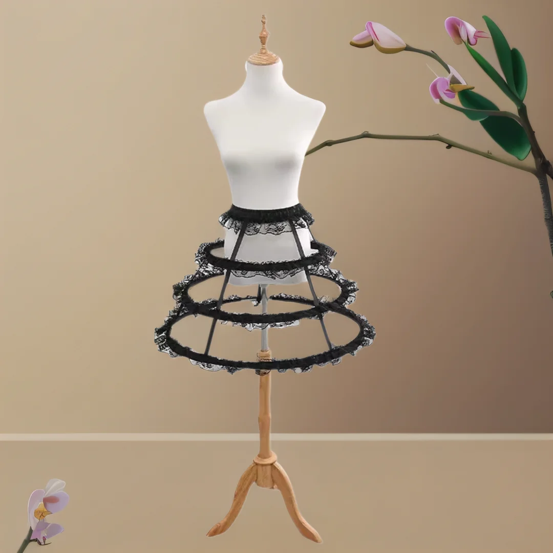 

3 Hoop Hollow Out Cage Petticoat Skirt Steel Boned Wedding Bride Vintage Underskirt Lace Bustle Crinoline